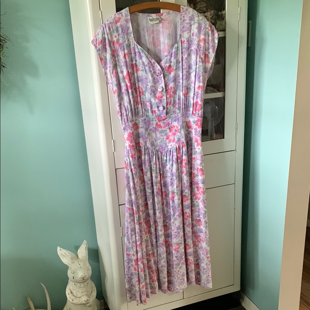Nina Piccalino Vintage sz 10 Floral Button-Down Dress euc 80’s